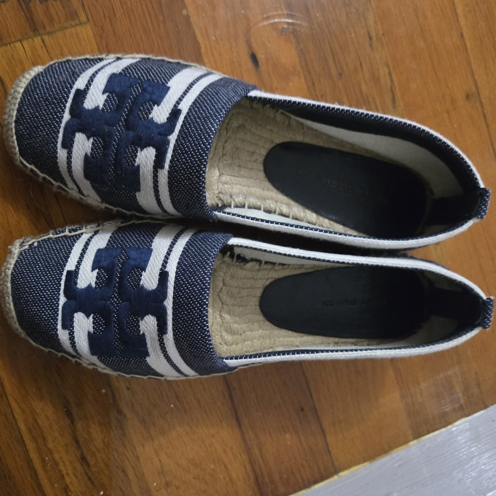 Tory Burch Navy and White Espadrilles
